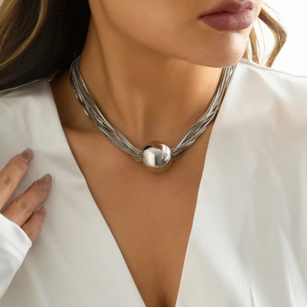 Silver Ball Multi Chain Choker
